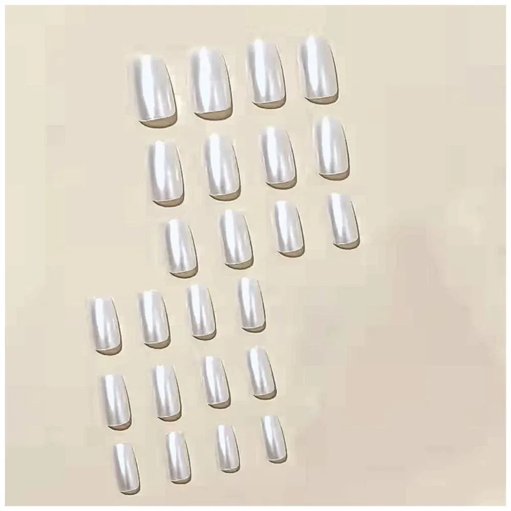 NWT 24pc White Chrome Press On Nails Glazed Donut Pearlescent Square